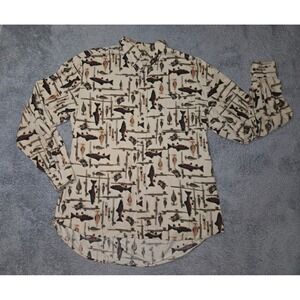 Ivy Crew Explorers Fishing Lures Print Button Up Corduroy Shirt Size Large FLAW